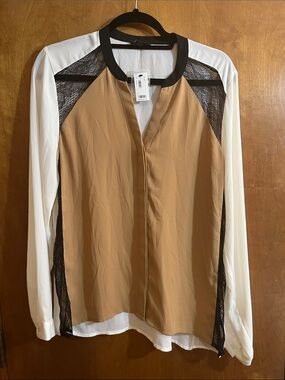 The Limited Colorblock Lace-Trim Blouse in Tan and White - Bundle